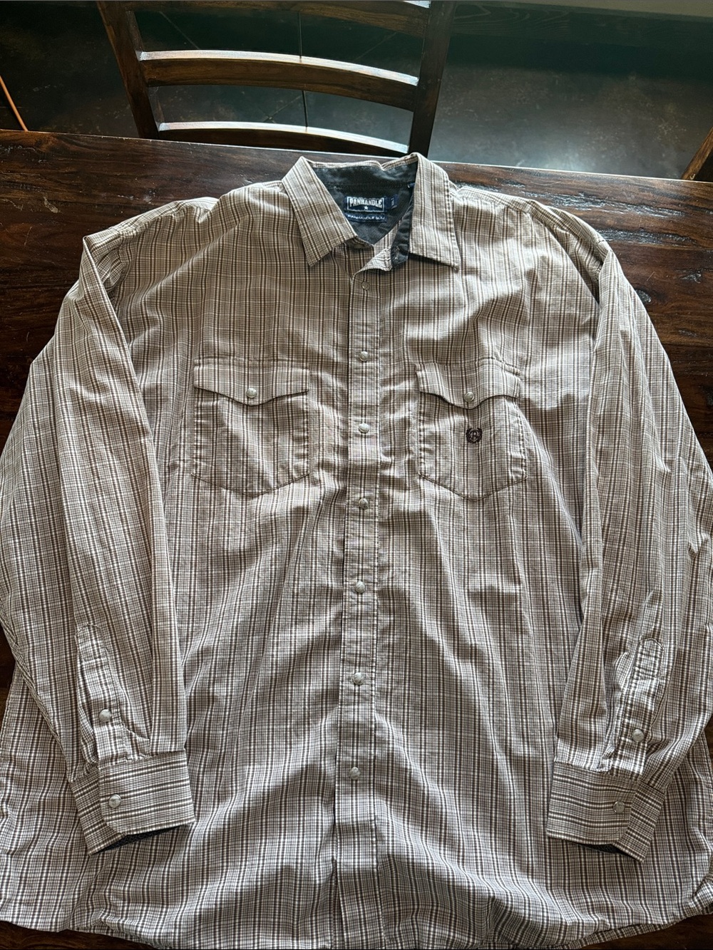 Panhandle Casual Long Sleeve Plaid Button-Down Shirt - Tan/White XXLT